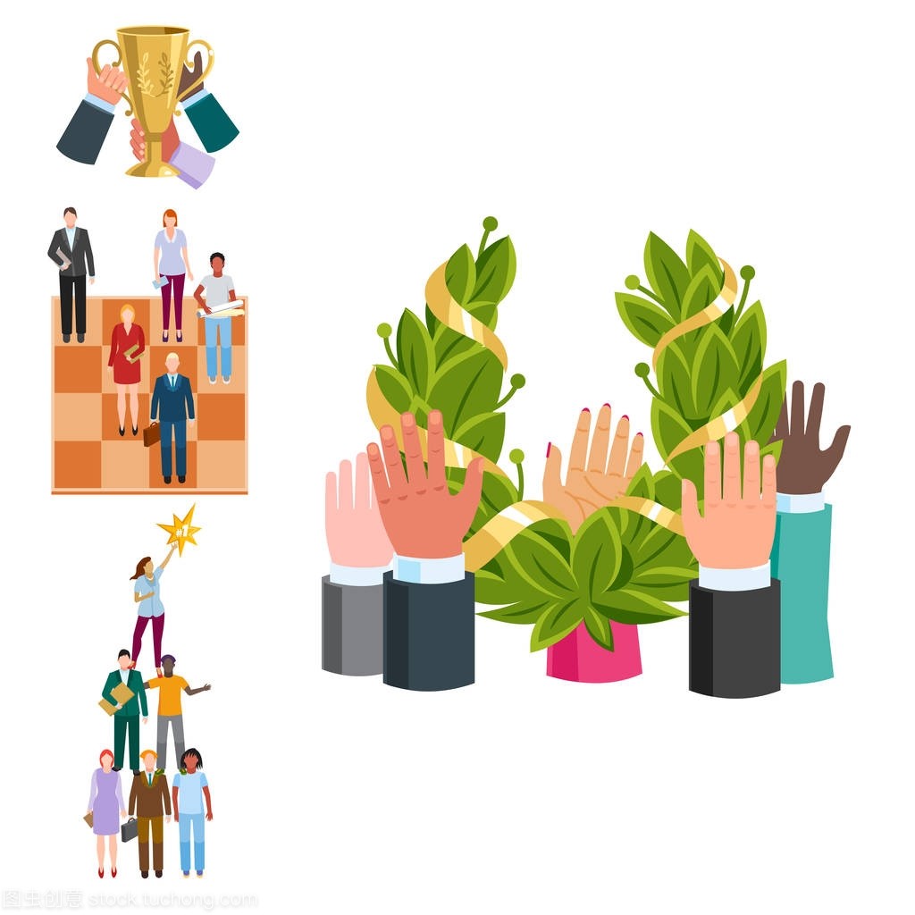 團隊工作人管理商業概念符號平面色彩設計人物矢量插畫元素